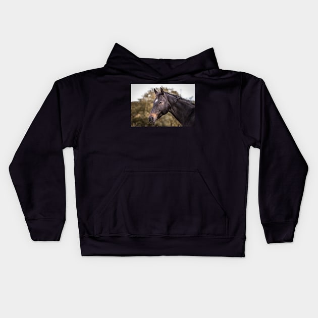 Horse relaxes on pasture Kids Hoodie by M-Hutterer